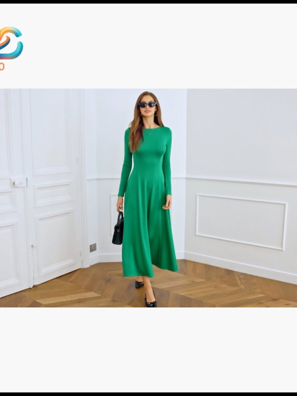 Long Sleeve Maxi Dress Boat Neck A-Line Flowy Knit Party Cocktail - Picture 7 of 7
